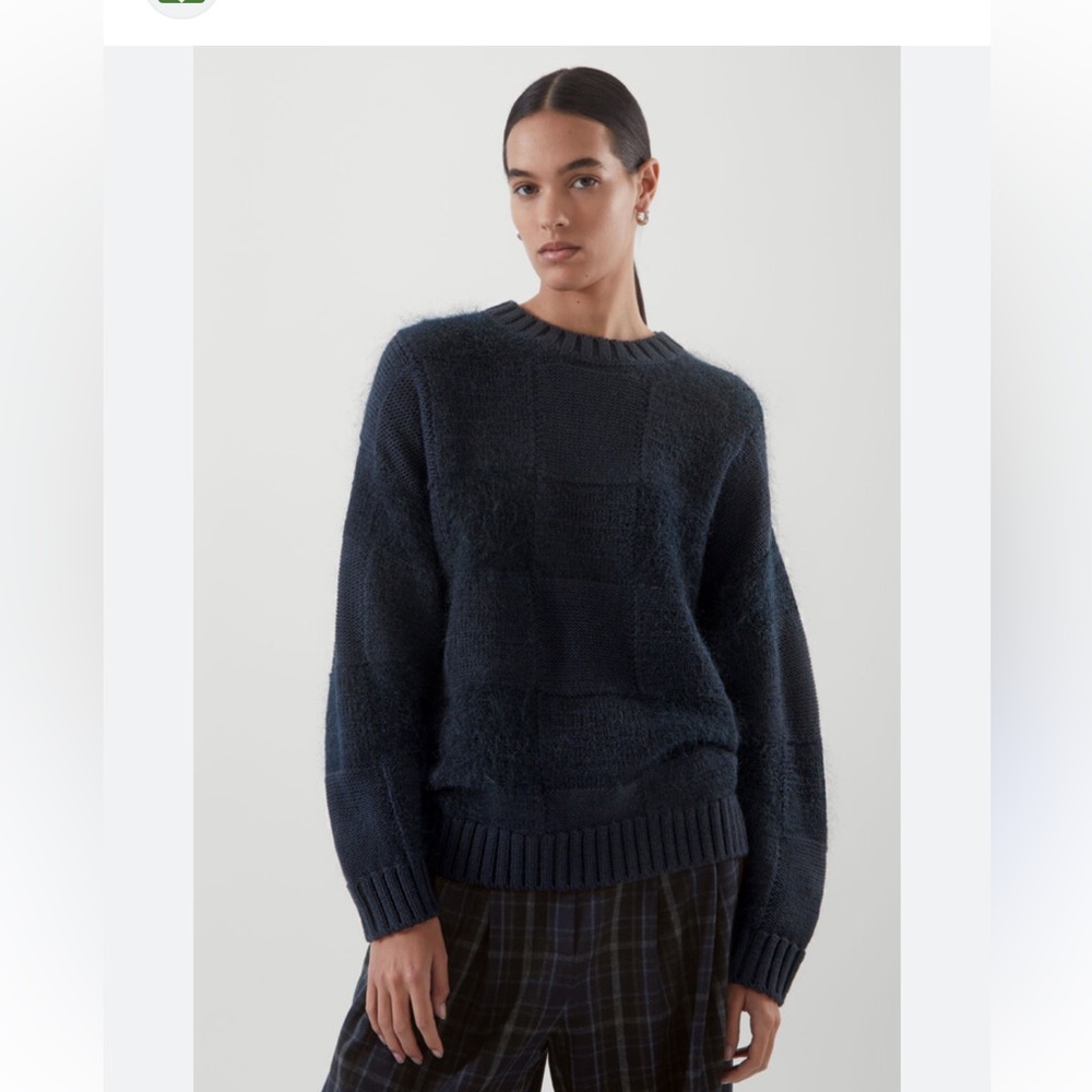 Cos oversized check wool sweater navy blue modern heavy sweater size M/L